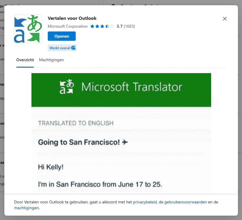 Vertalen voor Outlook - Openen installeren