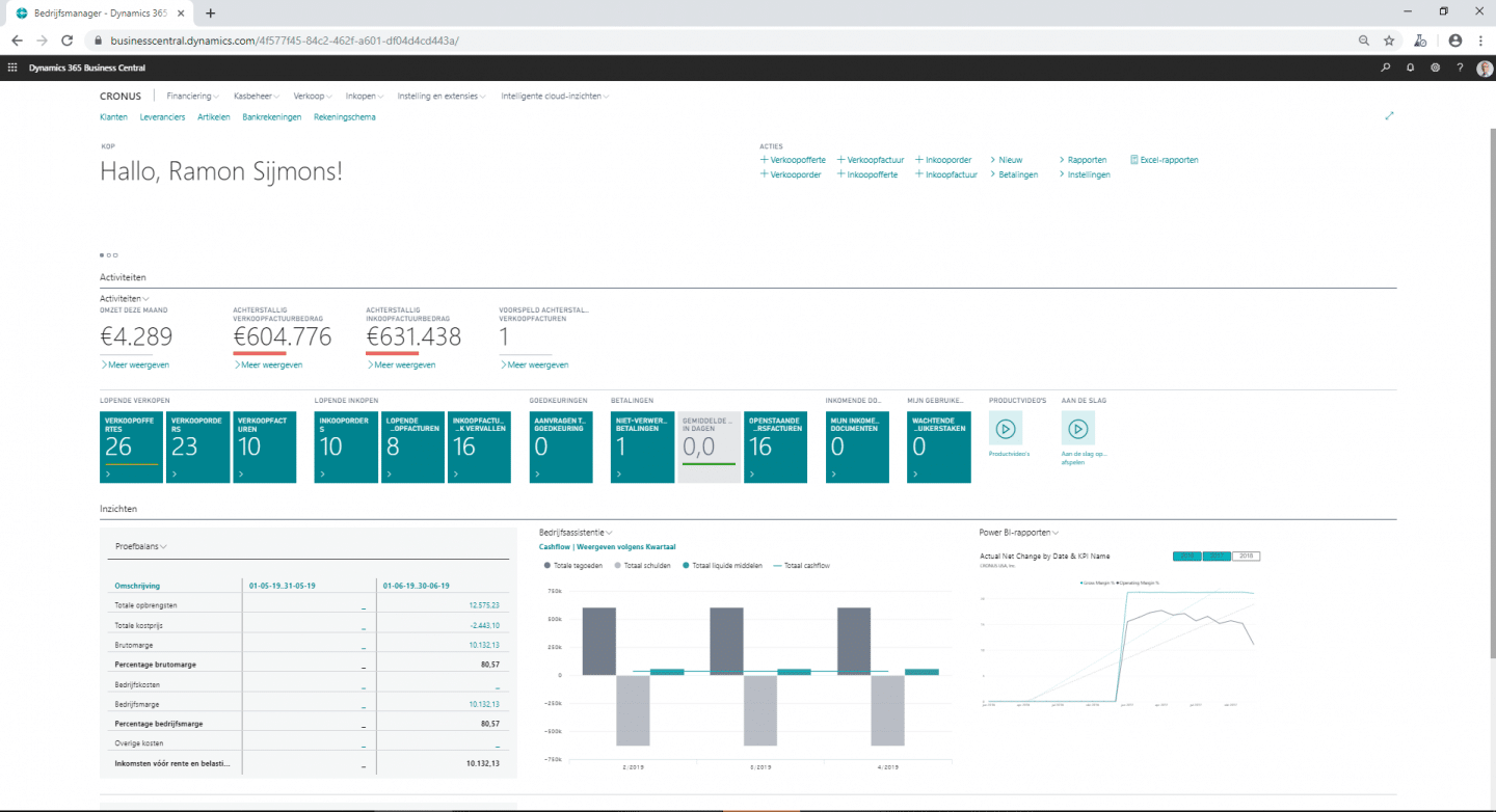 Business Central dashboard