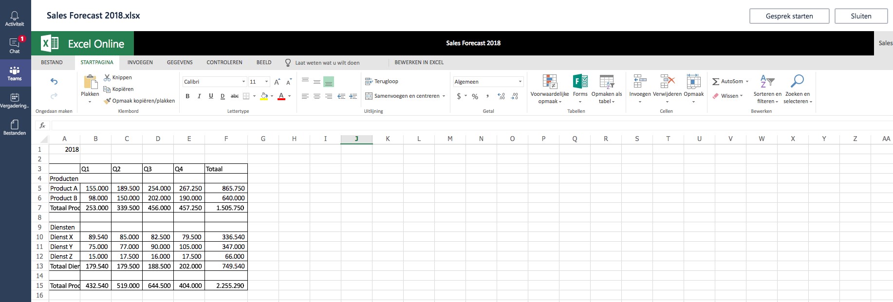 Microsoft Teams - Excel Online