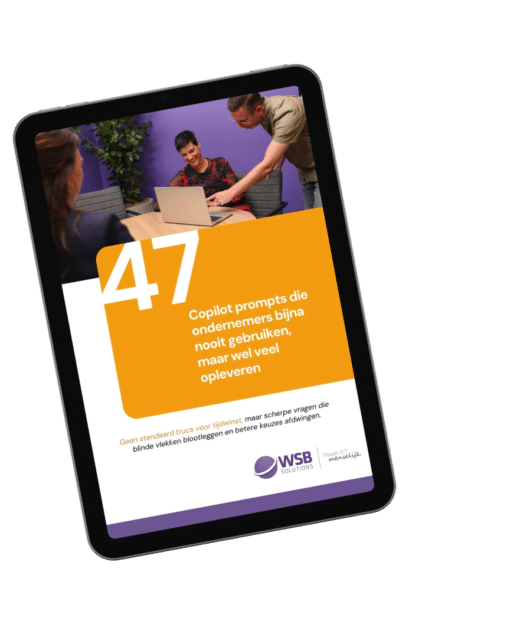 Afbeelding van PDF 47 Copilot prompts voor mkb-bedrijven op tablet